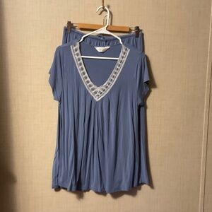 Elegant Blue V-Neck Pajama Set